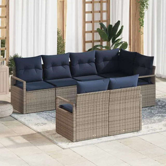 vidaXL Bankstel 7 st Grijs poly rattan, foto 2