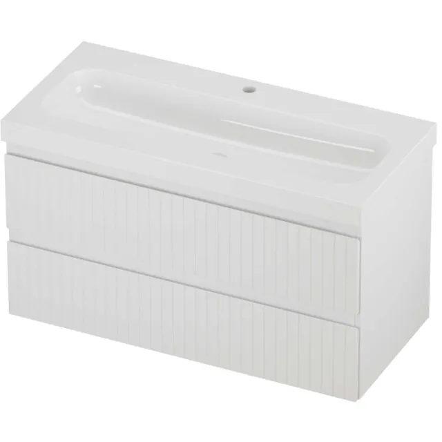 Proline Haga Badmeubelset Polystone Mezza 1 Kraangat Gefreesd 100x46x58 cm Glans Wit Mat Wit