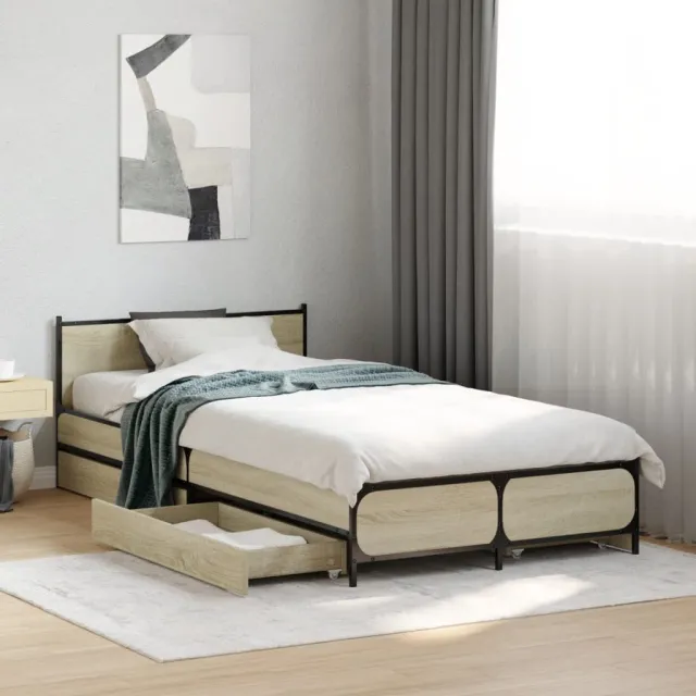 vidaXL Bedframe met lades bewerkt hout sonoma eikenkleurig 75x190 cm Bruin