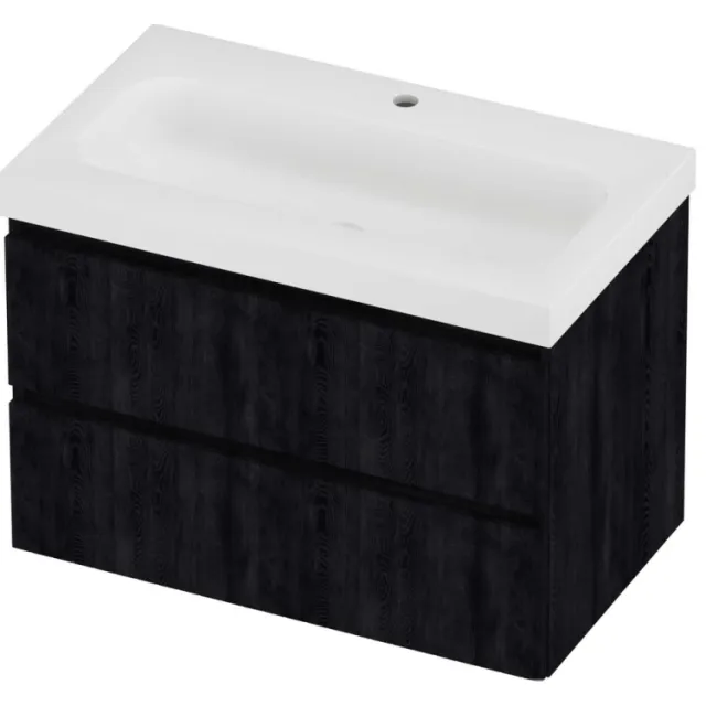 Proline Haga Badmeubelset Polystone Mezza 1 Kraangat 80x46x58 cm Mat White Charcoal Oak Eiken