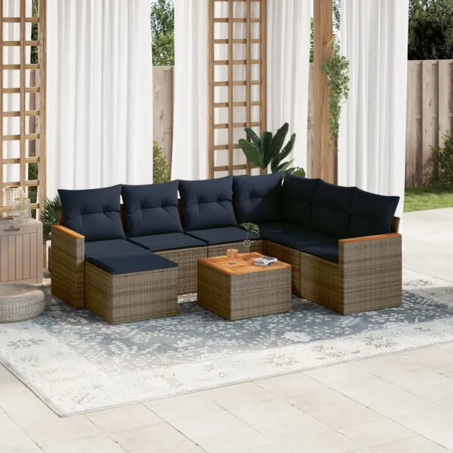 vidaXL 8-delige tuinbankset met kussens, grijs polyrotan, foto 2