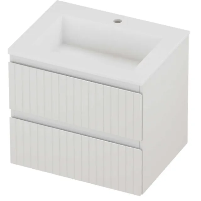 Proline Aristo Badmeubelset Polystone Elegant 1 Kraangat Gefreesd 60x46x54 cm Mat White Glans Wit