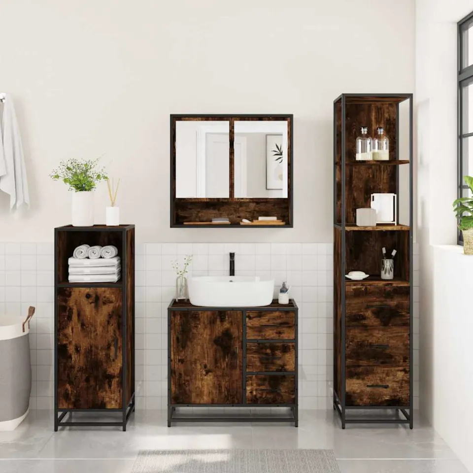 vidaXL 3-delige Badkamermeubelset bewerkt hout gerookt eikenkleurig, foto 4