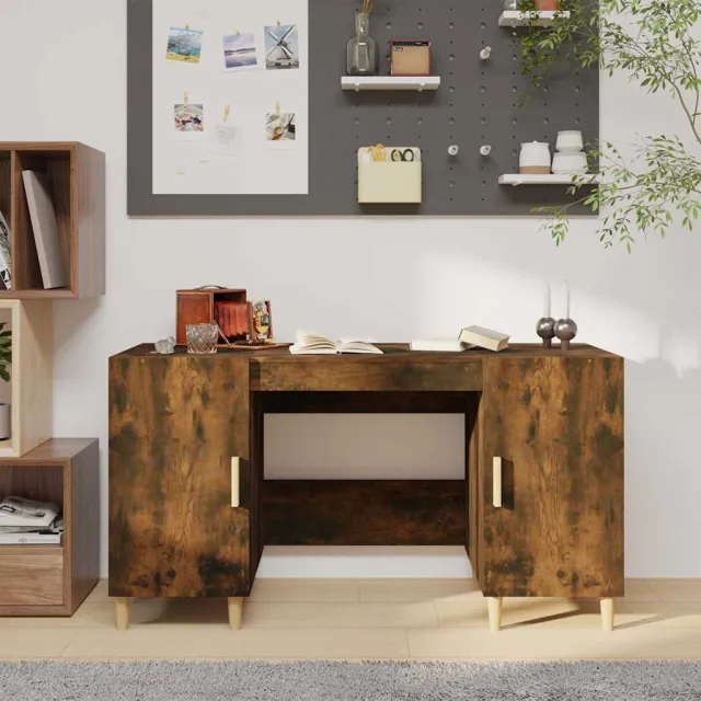 vidaXL Bureau 140x50x75 cm bewerkt hout gerookt eikenkleurig, foto 2