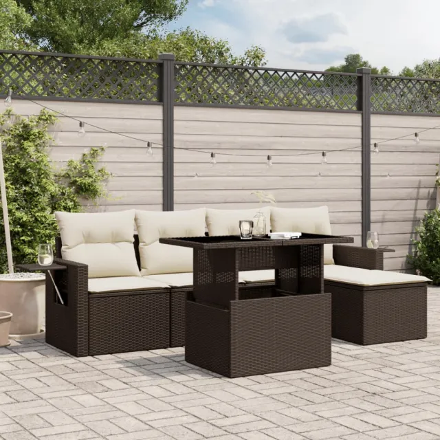vidaXL 6-delige Loungeset met kussens poly rattan bruin, foto 2