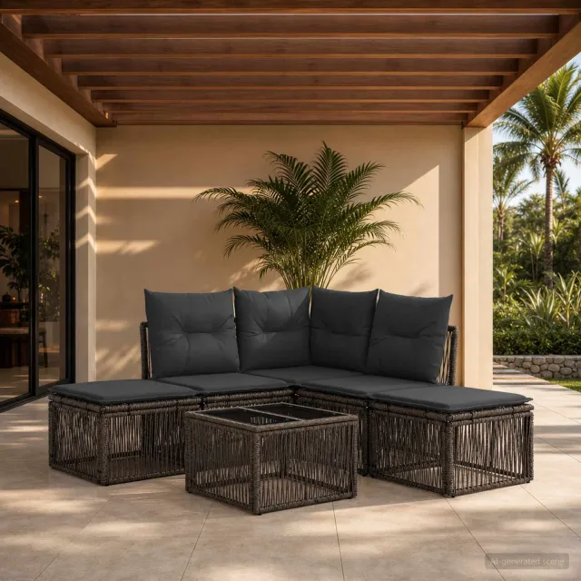 vidaXL Tuinbankenset 6 st Grijs poly rattan, foto 2