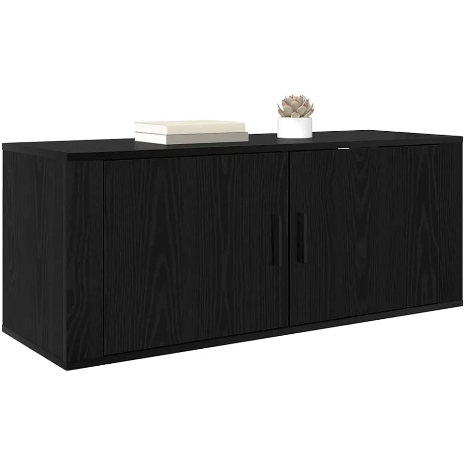 vidaXL Wandgemonteerde TV-kast 100 x 34,5 x 40 cm Zwart Eiken