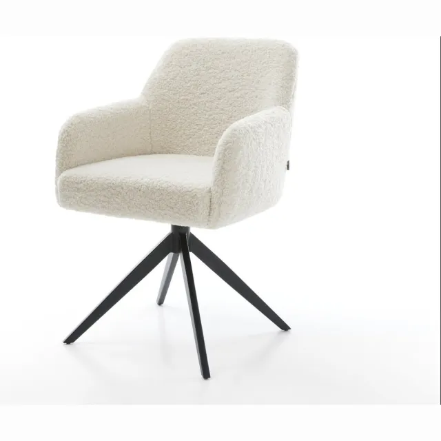 DELIFE Eetkamerstoel Greg-Flex kruisframe breed zwart teddy beige 360° draaibaar rocker-functie pocketveer kern