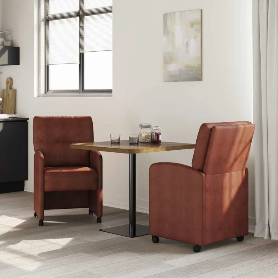 vidaXL Eetkamerstoelen met Wieltjes 2 st Kunstleer Glanzend bruin, foto 3