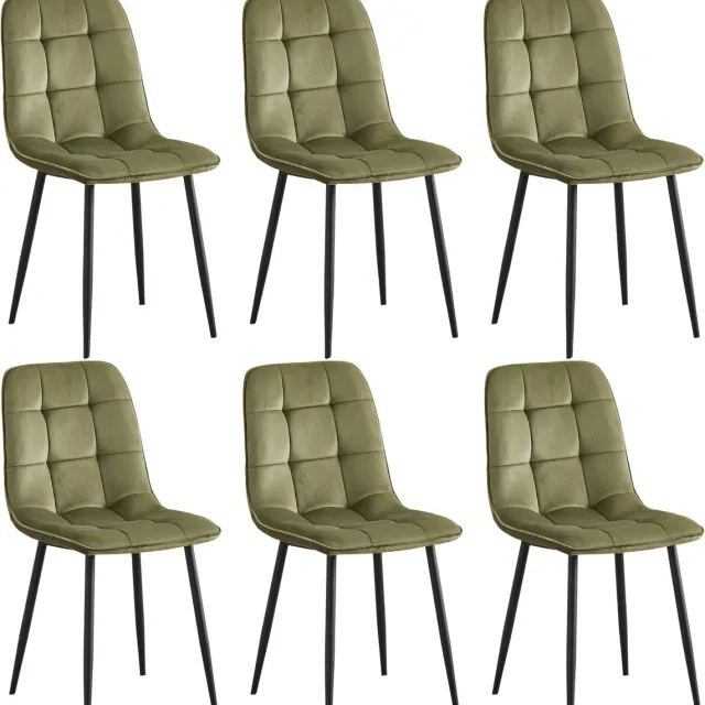Colenis Ela Eetkamerstoel - Set Van 6 - Olijfgroen - Velvet - Design