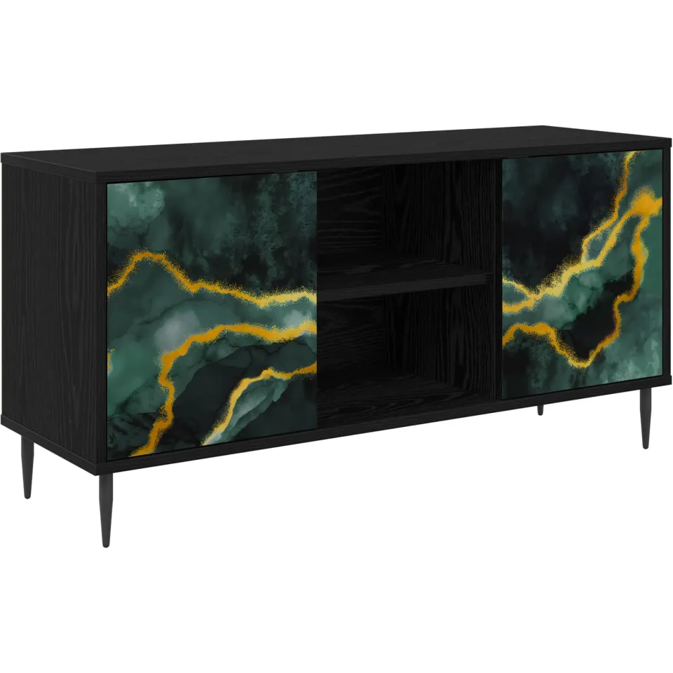 vidaXL Tv-meubel WIJHE 102 x 33 x 51 cm Zwart eiken Bewerkt hout, foto 3