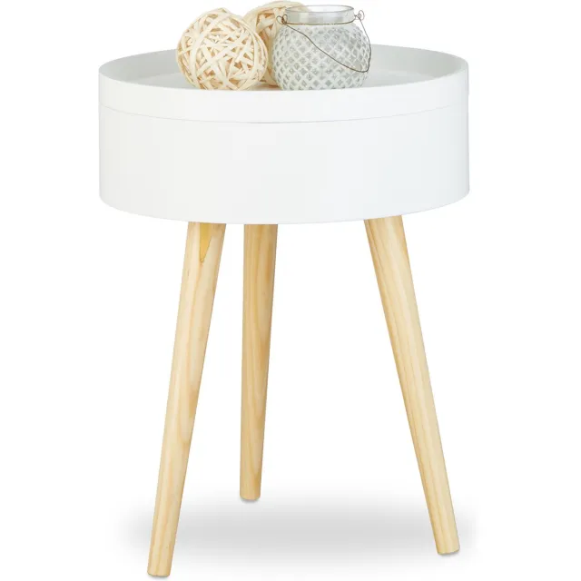 Relaxdays salontafel rond - Ø 38 cm - scandinavisch - met dienblad - met opbergruimte - wit