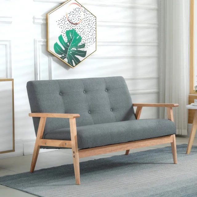 OKWISH Zitbank 2-Zits 115 Cm - Compact Scandinavisch Design Met Knopen - Voor Woonkamer En Appartement - Linnen - Donkergrijs Dark Gray