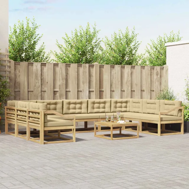 vidaXL Buiten bankenset 10 st 9-zits Wit en Beige