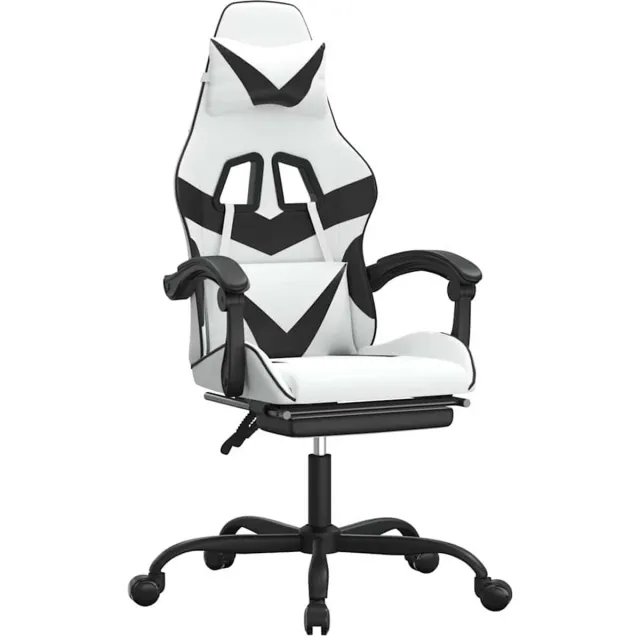 vidaXL Gamestoel - met - voetensteun - kunstleer - wit - en - zwart wit en zwart