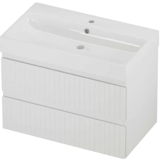 Proline Podium Badmeubelset Polystone Loft 1 Kraangat Gefreesd 80x46x62 cm Glans Wit Mat Wit