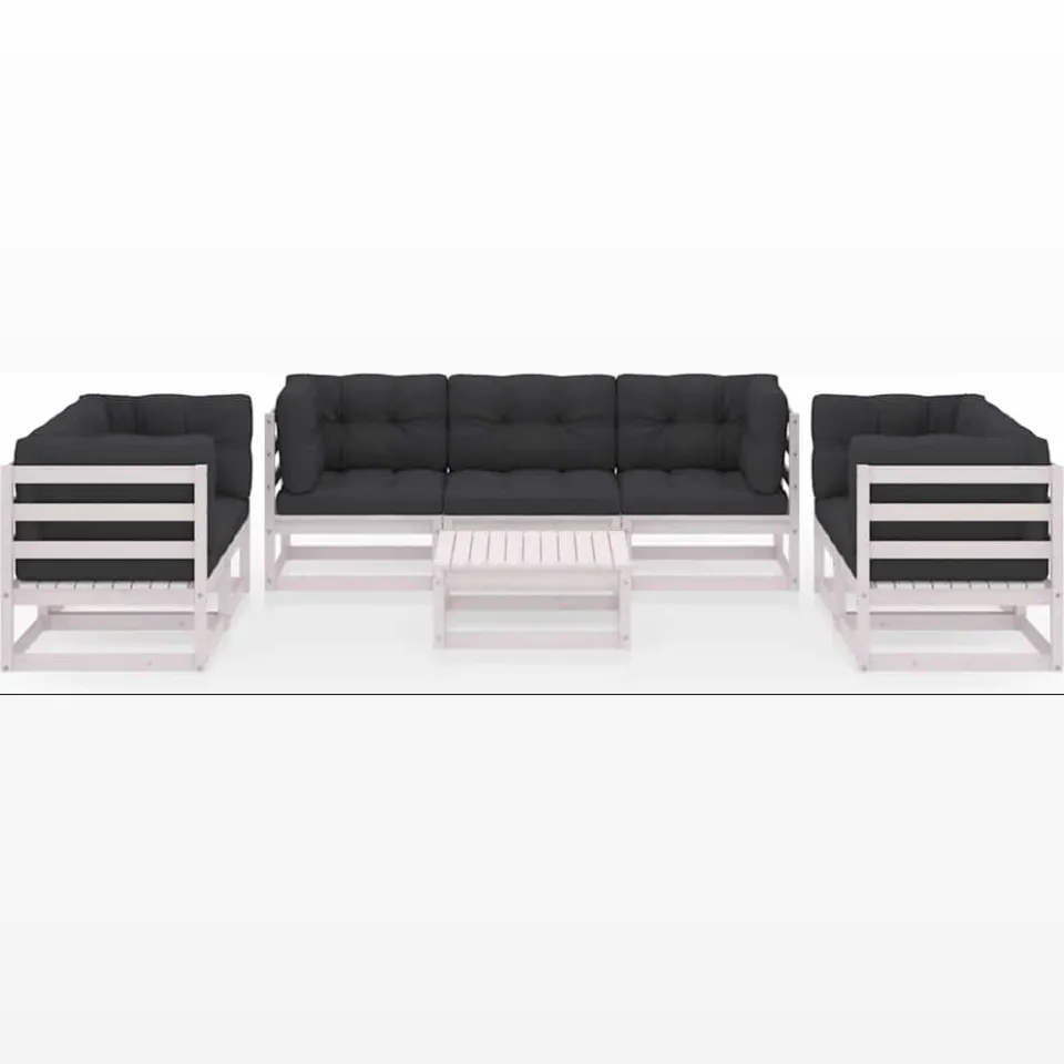 vidaXL 8-delige Loungeset met kussens massief grenenhout wit, foto 3