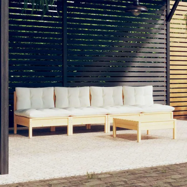 vidaXL 5-delige Loungeset met crèmekleurige kussens grenenhout, foto 2