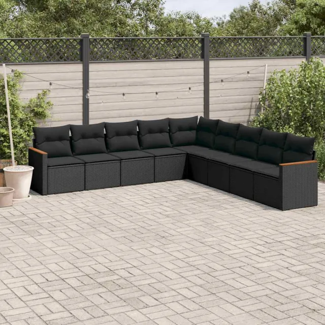 vidaXL 9-delige Loungeset met kussens poly rattan zwart, foto 2