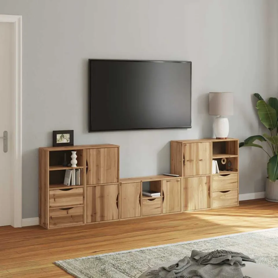 vidaXL 5-delige tv-meubels met opbergruimte ODDA massief grenenhout bruin, foto 3