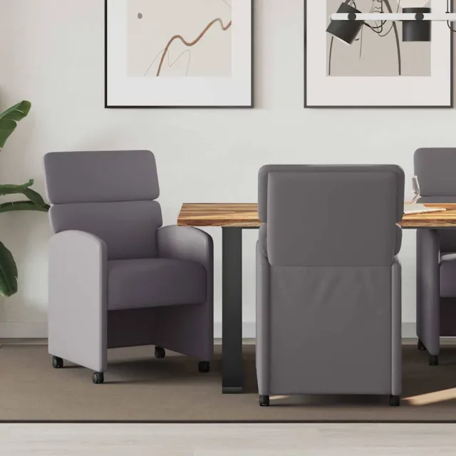 vidaXL Eetkamerstoelen met Wieltjes 2 st Kunstleer Grijs, foto 2