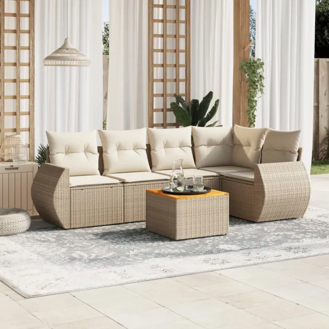 vidaXL 6-delige Loungeset met kussens poly rattan beige, foto 2