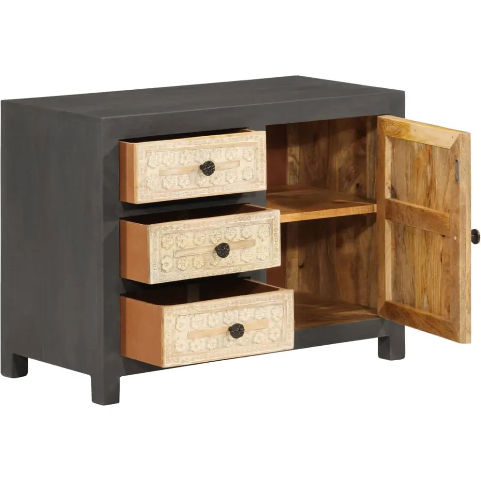 vidaXL Dressoir 75x35x55 cm massief mangohout grijs en wit, foto 3