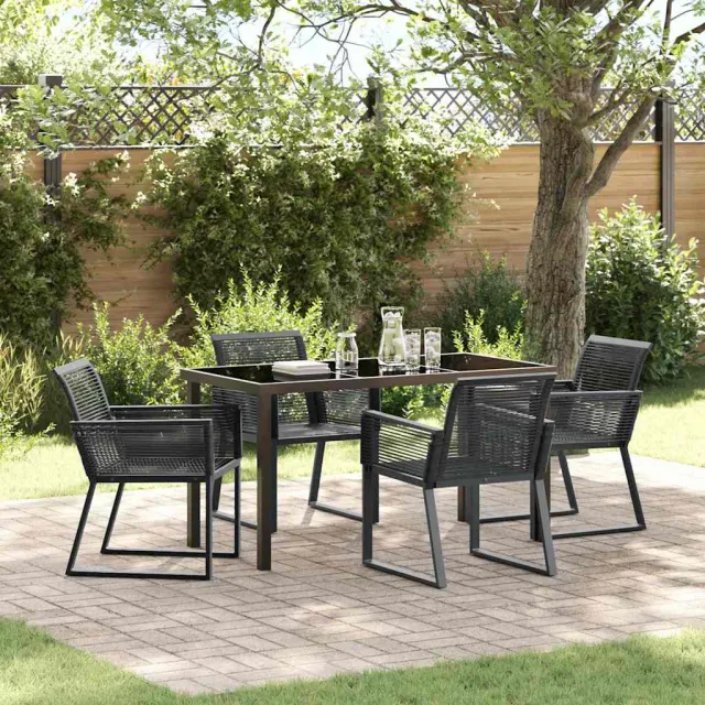 vidaXL Tuin eettafelset 5 st Zwart Gepoedercoat staal