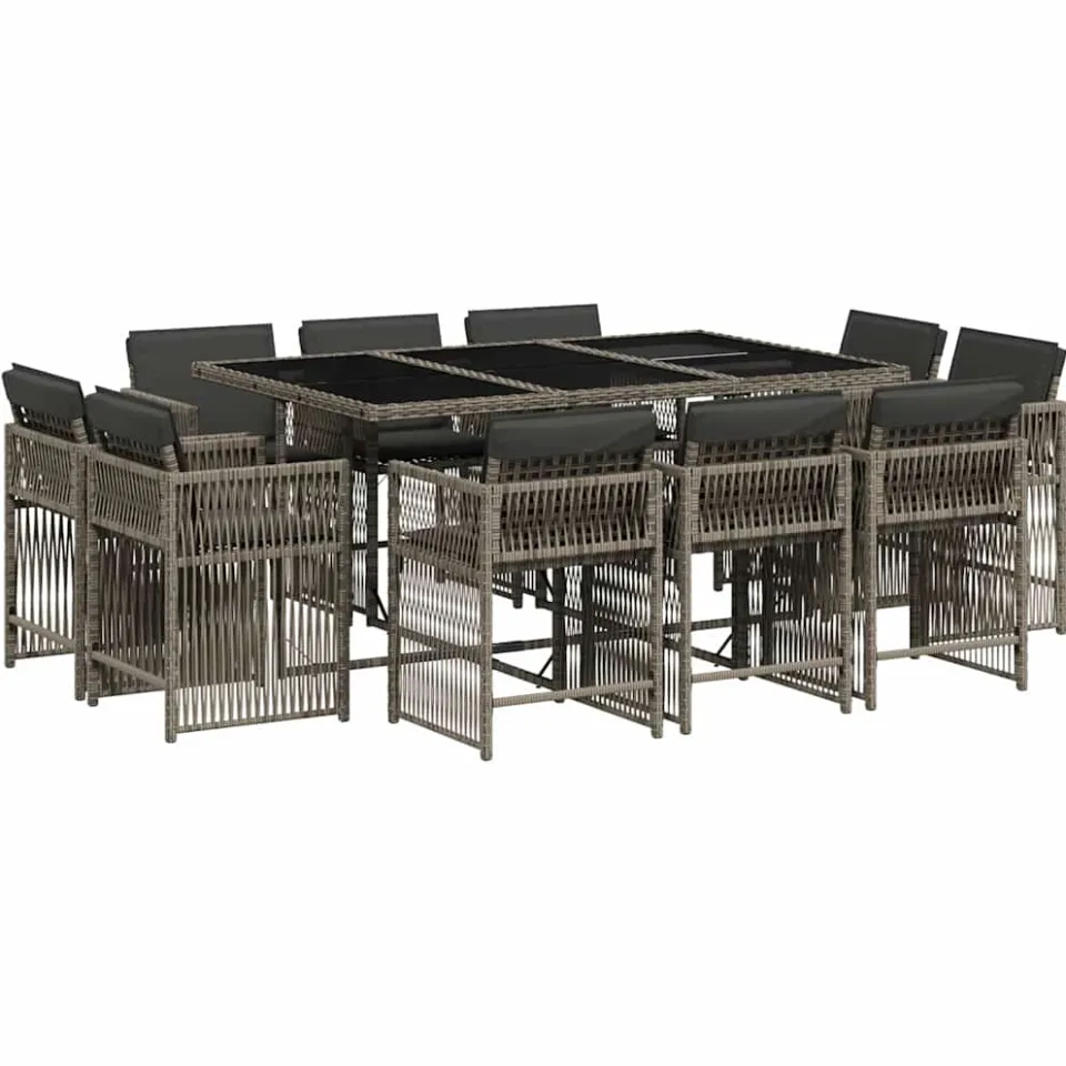 vidaXL 11-delige Tuinset met kussens poly rattan grijs, foto 3
