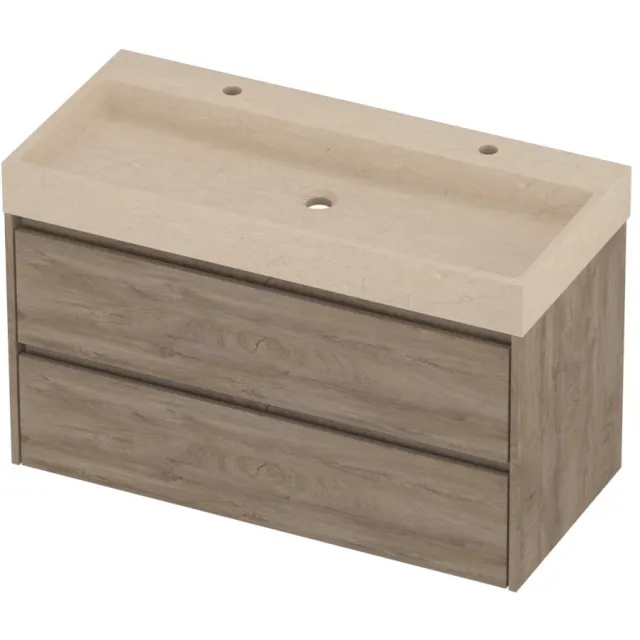 Proline Evoli Badmeubelset Hardsteen Loft 2 Kraangaten Symmetrisch 100x46x62 cm Sand Stone Raw Oak Eiken