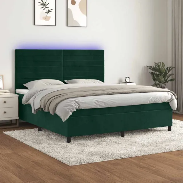 vidaXL Boxspring met matras en LED fluweel donkergroen 160x200 cm groen