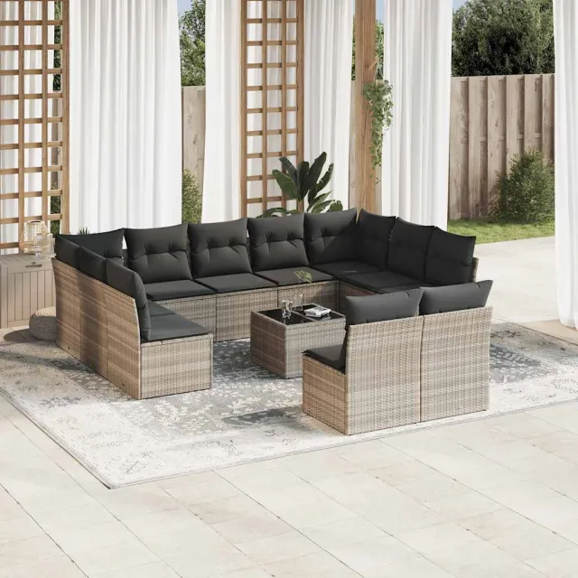 vidaXL 12-delige Loungeset met kussens poly rattan lichtgrijs grijs, foto 2