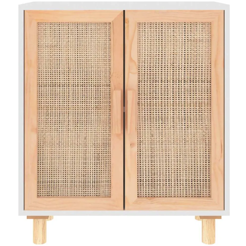 vidaXL Dressoir 60x30x70 cm massief grenenhout en rattan wit, foto 4