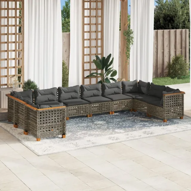 vidaXL 10-delige Loungeset met kussens poly rattan grijs, foto 2