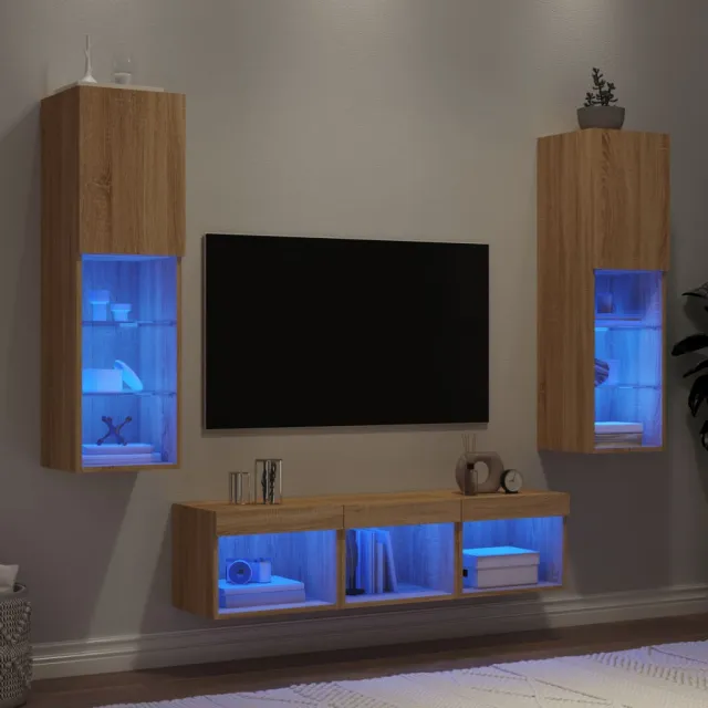 vidaXL 5-delige Tv-wandmeubelset met LED bewerkt hout sonoma eiken, foto 2