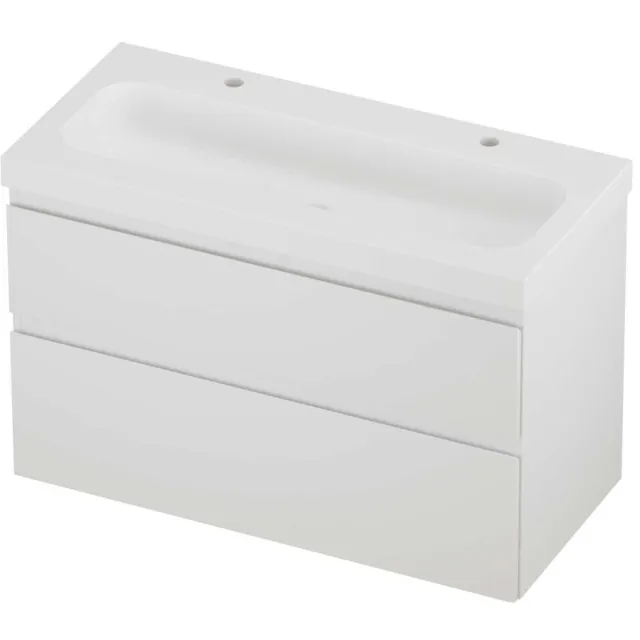 Proline Haga Badmeubelset Polystone Mezza 2 Kraangaten Asymmetrisch 100x46x66 cm Mat White Mat Wit