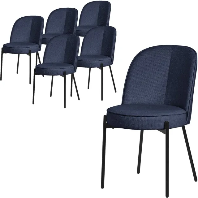ml-design donkerblauw ronde eetkamerstoelen set van 6 gestoffeerde keukenstoelen comfortabel ergonomisch zachte polyester zitting hoge rugleuning metalen poot modern scandinavisch luxe design woonkamer eethoek keuken stoelen elegant minimalistisch