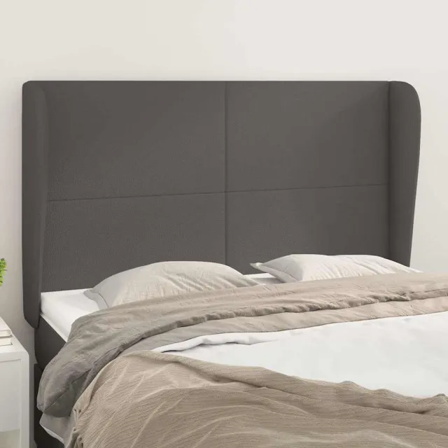 vidaXL Hoofdbord met randen 147x23x118/128 cm kunstleer grijs