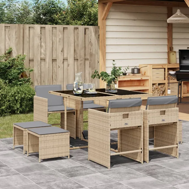 vidaXL 9-delige Tuinset met kussens poly rattan gemengd beige, foto 2