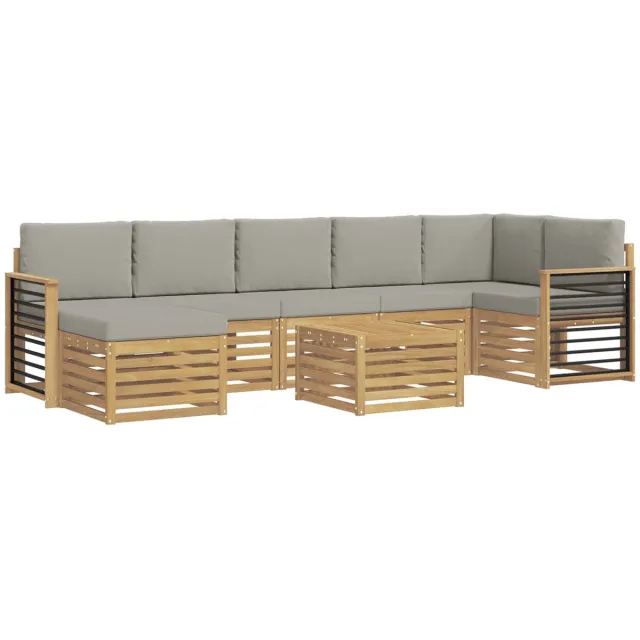 vidaXL Buiten - bank - set - 8 - st - 8-zits - Wit - en - Lichtgrijs - Polyester Wit en Lichtgrijs