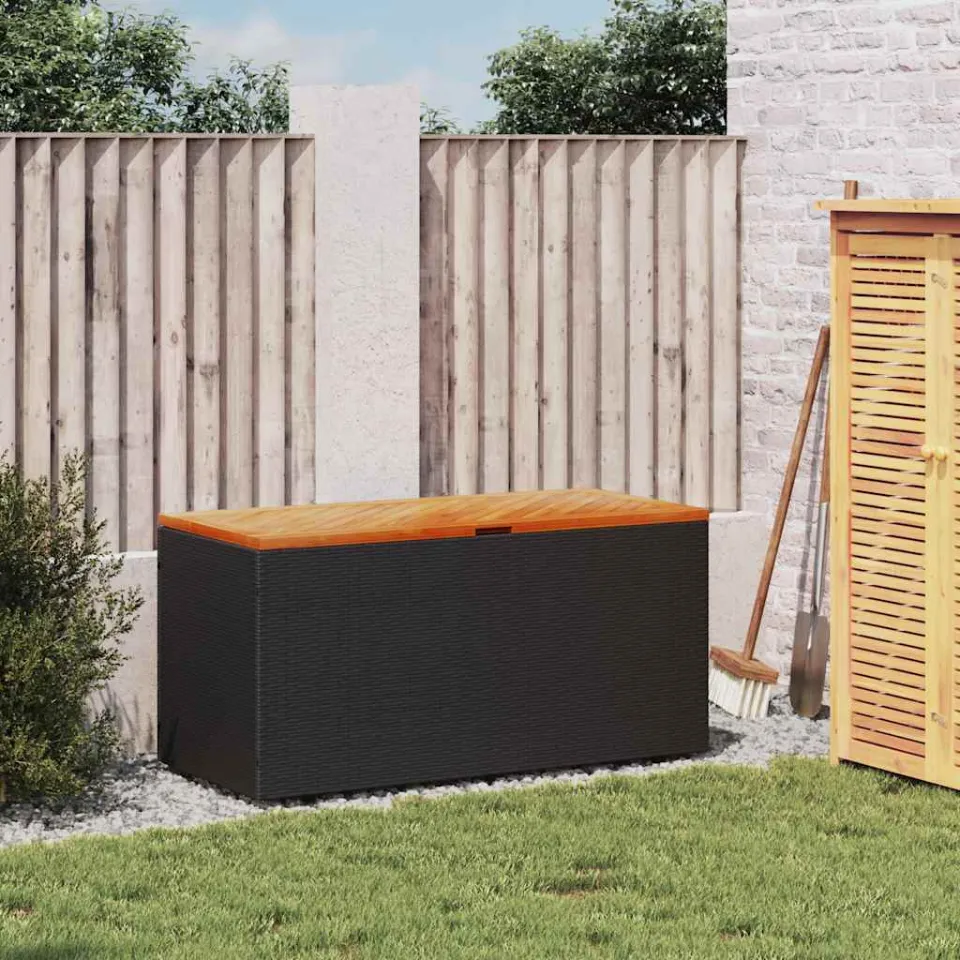 vidaXL Tuinbox 110x50x54 cm poly rattan en acaciahout zwart, foto 3
