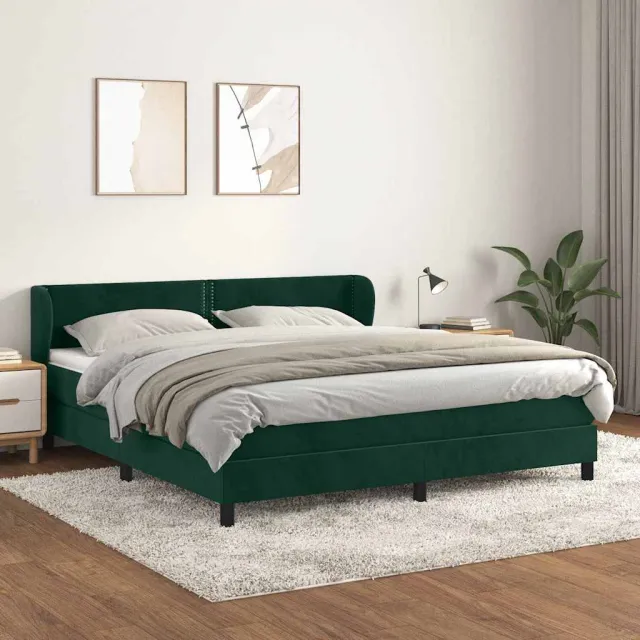 vidaXL Boxspring met matras fluweel donkergroen 180x200 cm