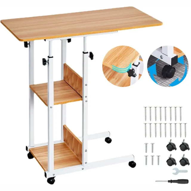 Ruijingsky Verplaatsbaar nachtkastje - Tafel op wielen - Bureau voor luie mensen - Laptoptafel - Nachtkastje voor studenten - Minimalistisch voor thuisgebruik - 60*40 cm - Esdoornhout Houtkleur