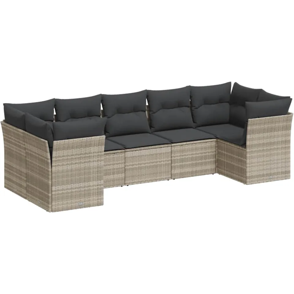 vidaXL 7-delige Loungeset met kussens poly rattan lichtgrijs grijs, foto 3
