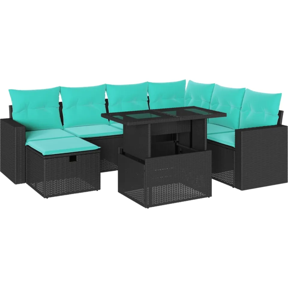 vidaXL 8-delige tuinbankset met kussens, zwart polyrotan, foto 3