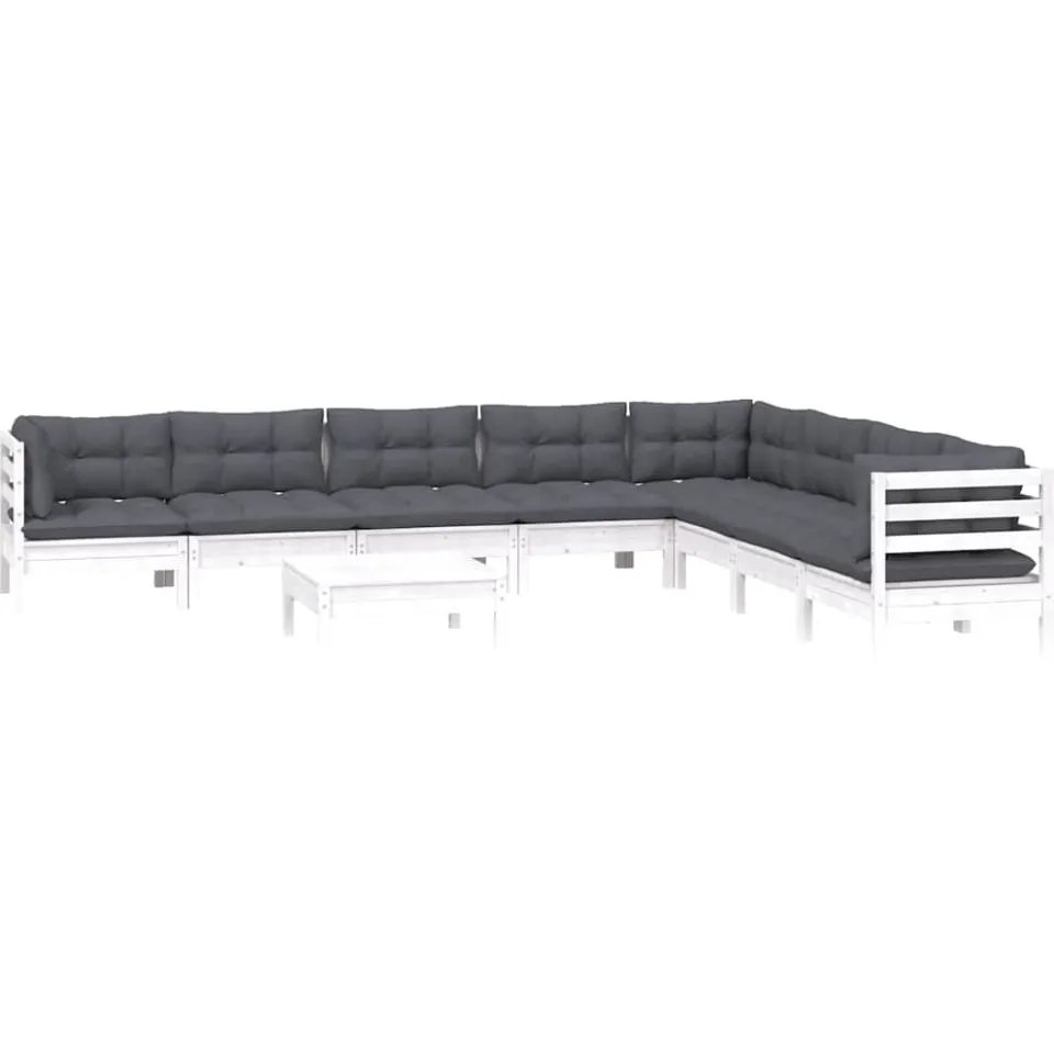 vidaXL 9-delige Loungeset met kussens massief grenenhout wit