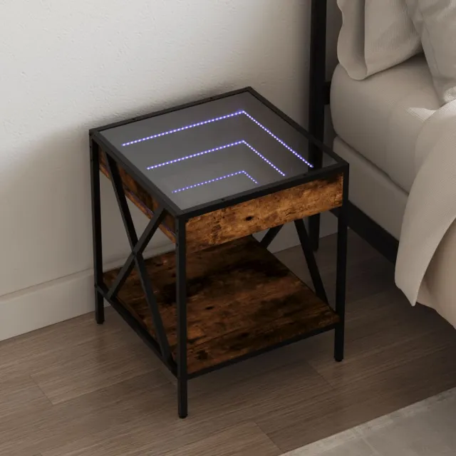 vidaXL Nachtkastje met Infinity LED 40x40x49 cm gerookt eikenkleurig, foto 2