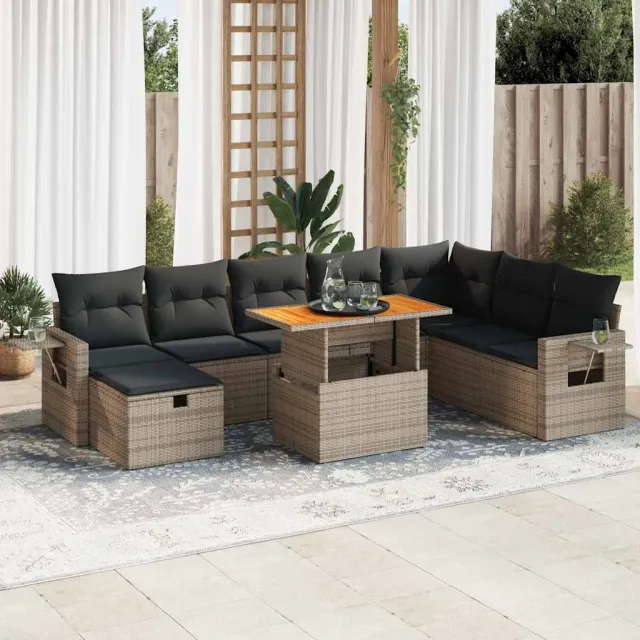 vidaXL 9-delige Loungeset met kussens poly rattan acacia grijs, foto 2