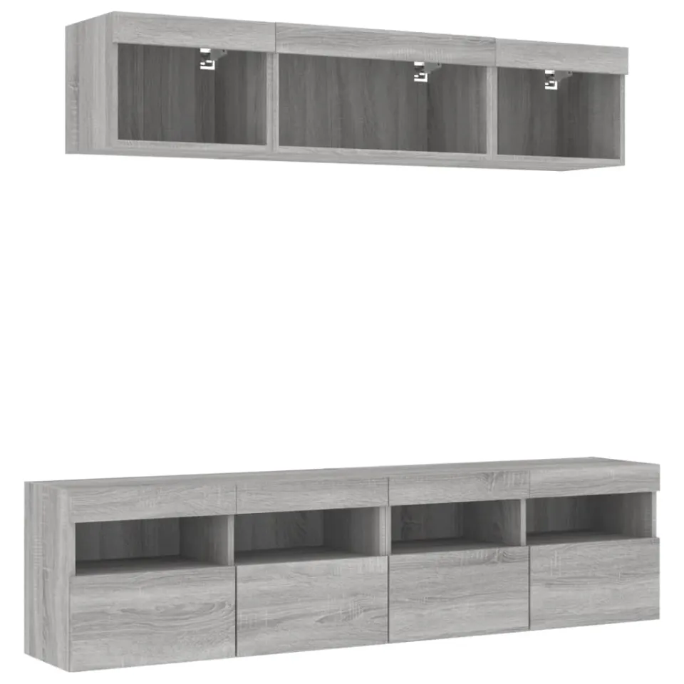 vidaXL 5-delige Tv-wandmeubelset met LED grijs sonoma eikenkleurig