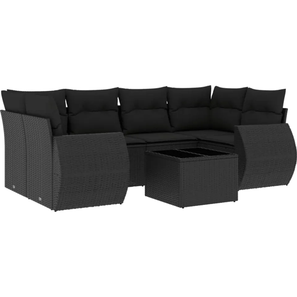vidaXL 7-delige Loungeset met kussens poly rattan zwart